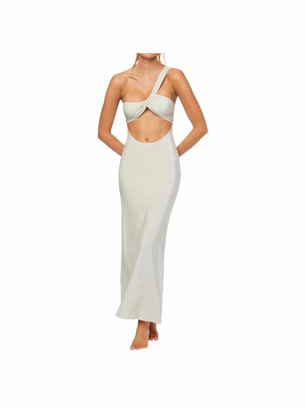 Cutout One-Shoulder Maxi Dress in Ivory